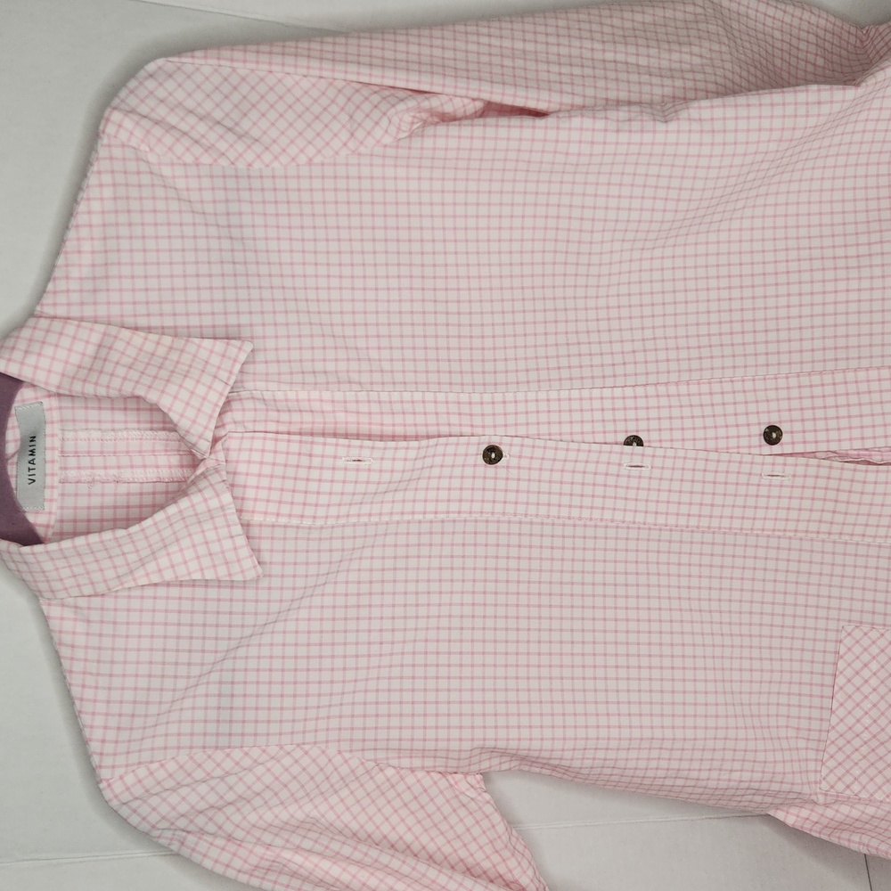VITAMIN gingham Pink And White Cotton Button Down Shirt. Size Small